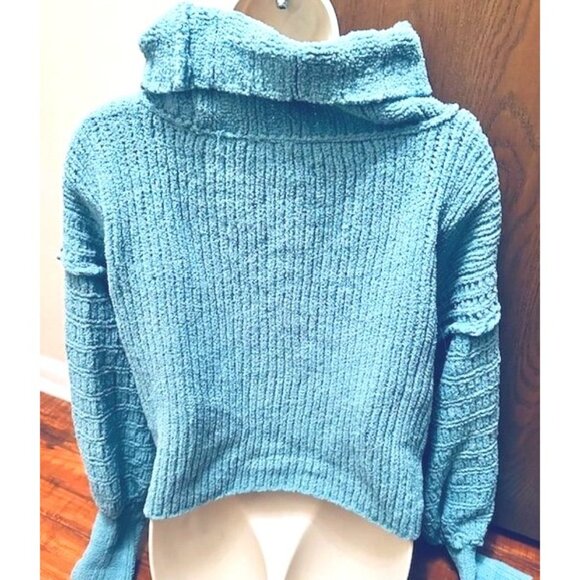 Free People Be Yours Oversized Knit Cowl Neck Balloon Crop Sleeves Sweater S - Picture 6 of 7